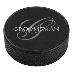 Groomsman Monogram Hockey Puck
