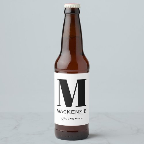 Groomsman Monogram Name Beer Bottle Label