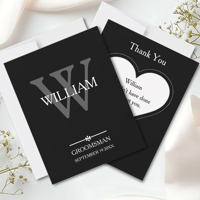Groomsman Monogram + Name Classic Script Cool  Thank You Card (Groomsman Monogram and Name Classic Script Cool Thank You Card.)