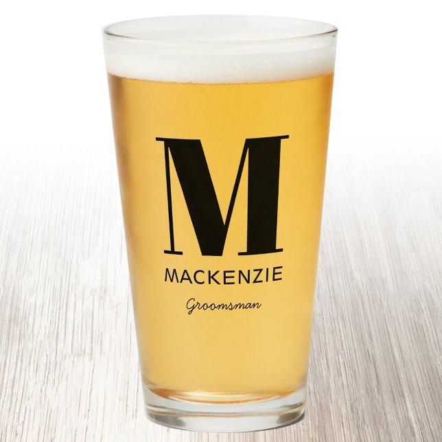 Groomsman Monogram Name Glass (Monogram name personalized groomsman beer glass)