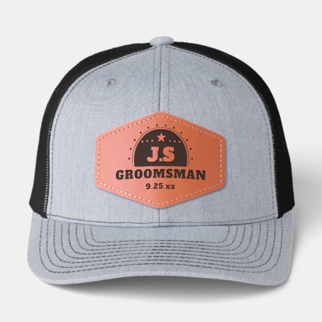 Groomsman Monogram Wedding Leather Patch Hat (Front)