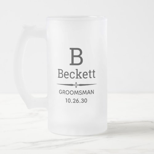 Groomsman Monogrammed Frosted Glass Beer Mug