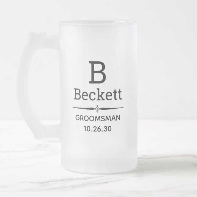 Groomsman Monogrammed Frosted Glass Beer Mug (Left)