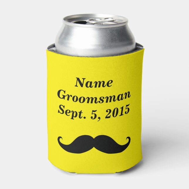 Groomsman Mustache Hat and Suit Can Cooler (Can Front)