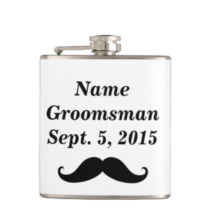 Groomsman Mustache Hat & Suit Vinyl Wrapped Flask