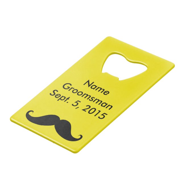 Groomsman Mustache & Suit Card Bottle Opener (Front Angled)