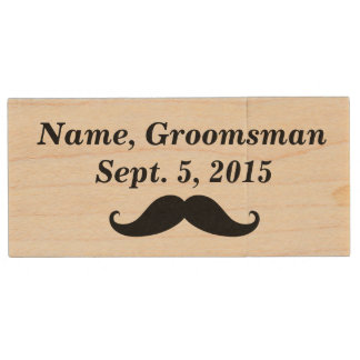 Groomsman Mustache, Top Hat, Suit USB Wooden Drive
