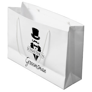 Groomsman Name Black Tie Mustache Large Gift Bag