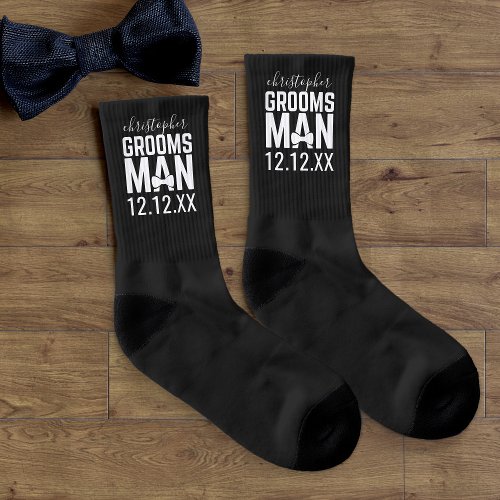 Groomsman Name Black Wedding Socks