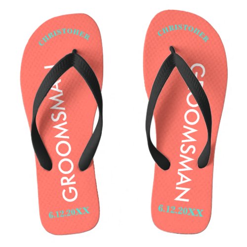 Groomsman NAME Coral Flip Flops