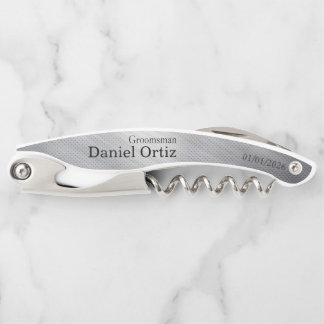 Groomsman Name Date Faux Metallic Texture Waiter's Corkscrew