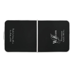 Groomsman Name Initial Date in Cool White on Black Beer Pong Table