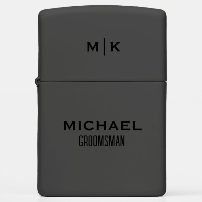Groomsman Name Initial Monogram Matte Black Typogr Zippo Lighter (Front)