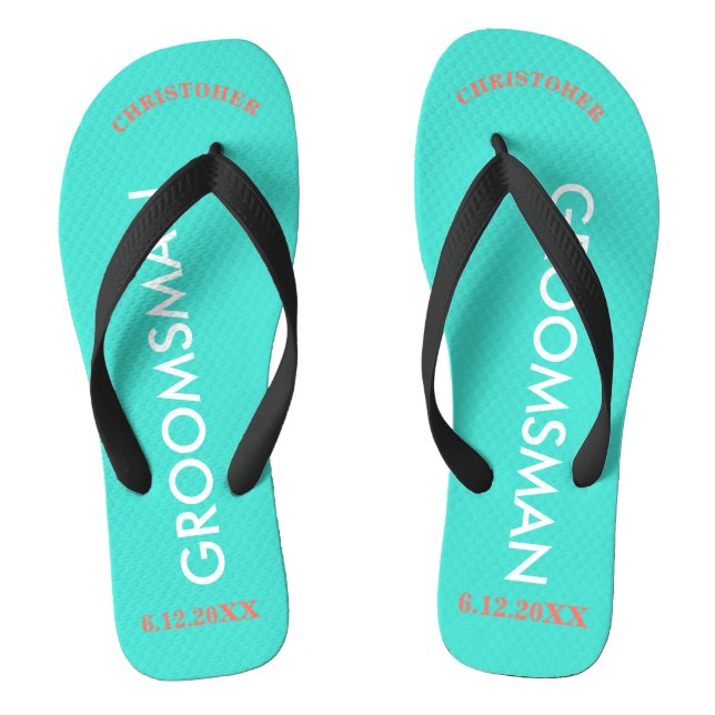 Groomsman NAME Turquoise Blue Flip Flops (Footbed)