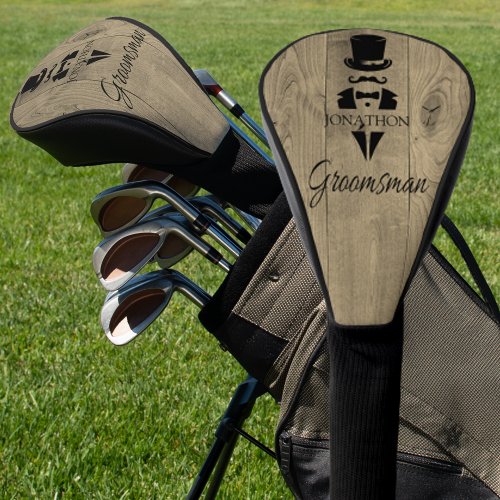 Groomsman Name Tuxedo Rustic Golf Head Cover