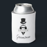 Groomsman Name Tuxedo Silhouette Can Cooler<br><div class="desc">Groomsman Name Tuxedo Silhouette Can Cooler. Create the perfect wedding or bachelor party gift. Personalize this design with your own text. Further customize this design by selecting the "customize further" link.</div>