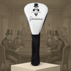 Groomsman Name Tuxedo Silhouette Mustache Golf Head Cover