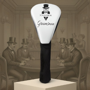 Groomsman Name Tuxedo Silhouette Mustache Golf Head Cover