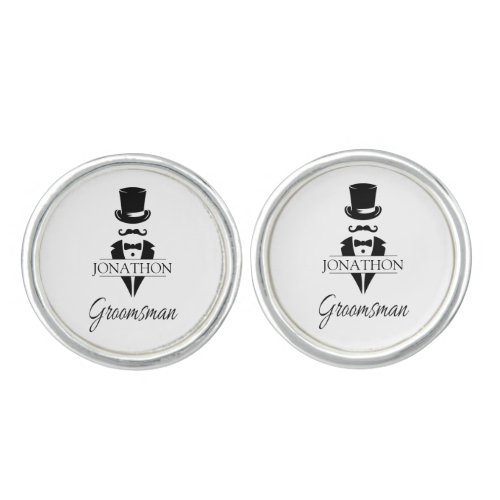 Groomsman Name Tuxedo Top Hat Cufflinks