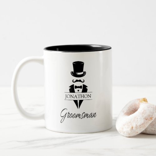 Groomsman Name Tuxedo Top Hat Two_Tone Coffee Mug
