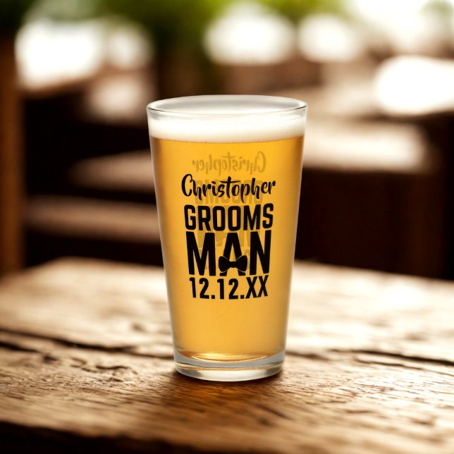 Groomsman Name Wedding Favor Beer Glass (For the Groomsman in your wedding party, Just add his name and your wedding date)