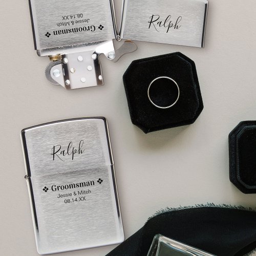 Groomsman Names and Wedding Date Personalized Zippo Lighter