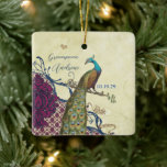 Groomsman Navy & Raspberry Vintage Peacock Ceramic Ornament<br><div class="desc">Wedding Keepsake Wedding Party Ornaments - to change background color - click customize - click edit - choose last tool in drop down menu and choose from one of the colors shown or enter your rgb hex code for your custom wedding color- to change font color select the text you...</div>