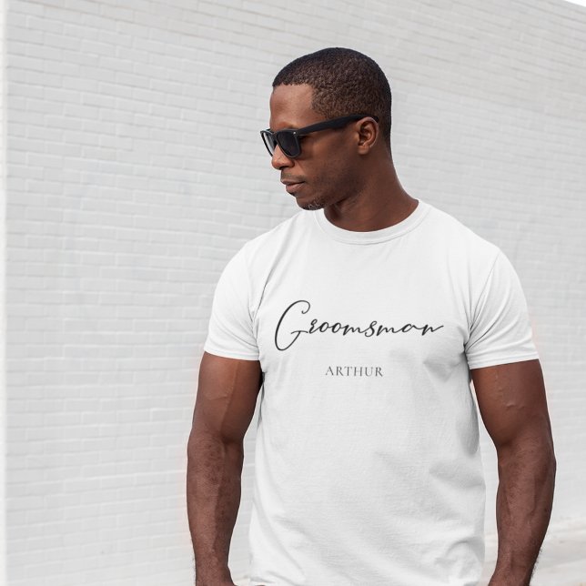 Groomsman Personalized Chic Minimalist Wedding T-Shirt (Creator Uploaded)
