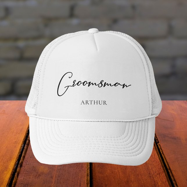 Groomsman Personalized Chic Minimalist Wedding Trucker Hat (Creator Uploaded)
