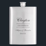 Groomsman Personalized Flask<br><div class="desc">These 8 oz. metal flasks are a great favor for the groomsman in your wedding.  They are formal and traditional yet modern.  They'd be great for a bachelor party or weekend.</div>