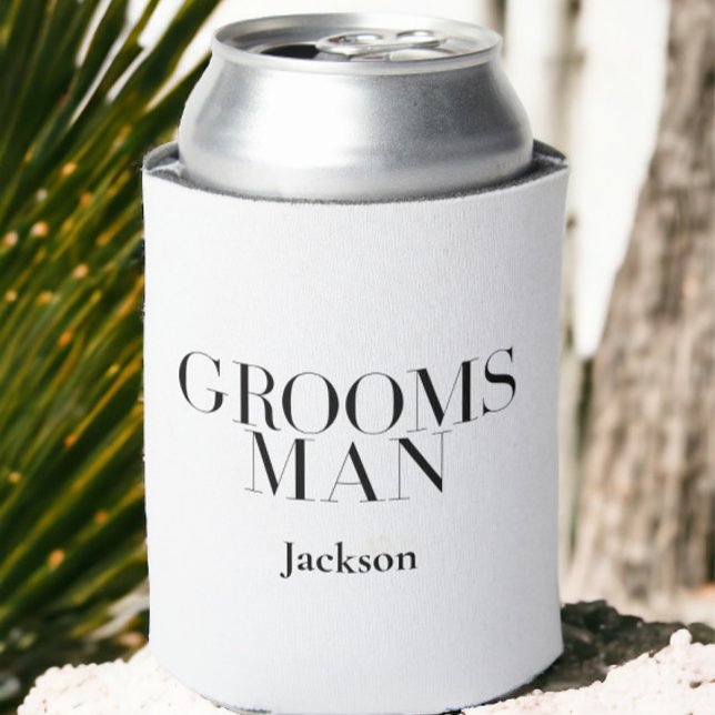 Groomsman Personalized White Black Modern Simple Can Cooler (Creator Uploaded)