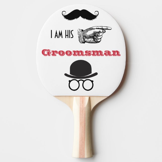 Groomsman Photo Props Hipster Mustache Beard Ping-Pong Paddle (Front)