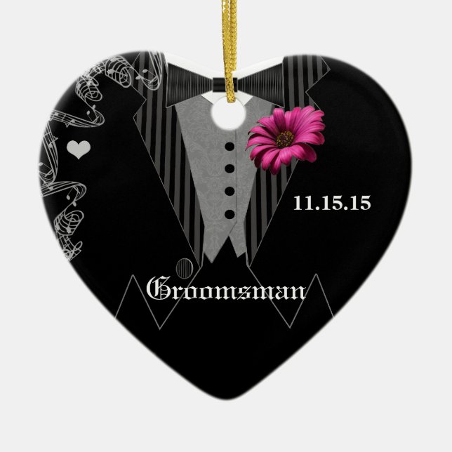Groomsman Pink Gerber Wedding Christmas Ornament (Front)