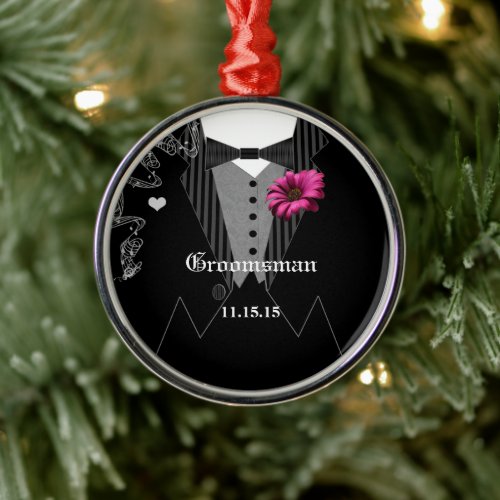 Groomsman Pink Gerber Wedding Christmas Ornament