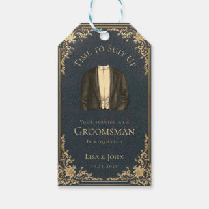 Groomsman Proposal Blue Gold Retro Time to Suit Up Gift Tags