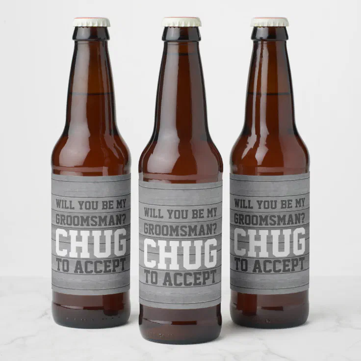Groomsman Proposal Chug to Accept Funny Faux Wood Beer Bottle ...