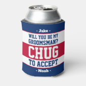 Groomsman Proposal Chug to Accept Red White & Blue Can Cooler (Can Back)
