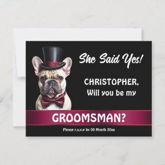 Groomsman proposal french bulldog pet tuxedo postcard