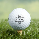 Groomsman Proposal Funny PAR TEE Favors Golf Balls<br><div class="desc">Get the wedding celebration started in style with funny personalized groomsman proposal golf balls. Black and white design features stylish modern typography names and a customizable request reading "Want to PAR TEE as my Groomsman?" All text is simple to customize or delete. These unique and original golf balls make elegant...</div>