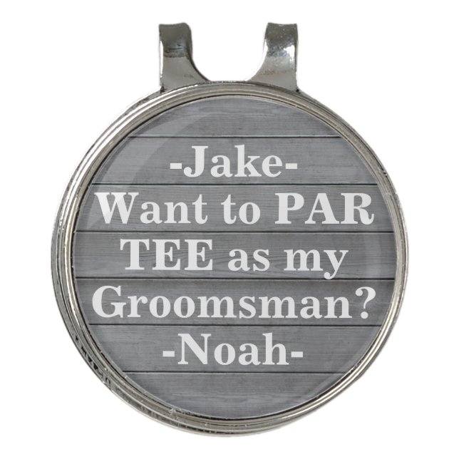Groomsman Proposal PAR TEE Funny Rustic Faux Wood Golf Hat Clip (Front)