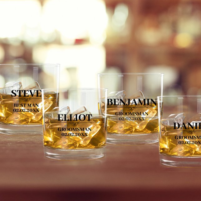 Groomsman Proposal Stylish Personalized Name Whiskey Glass (groomsmen proposal whiskey glasses stylish personalized name modern classic)
