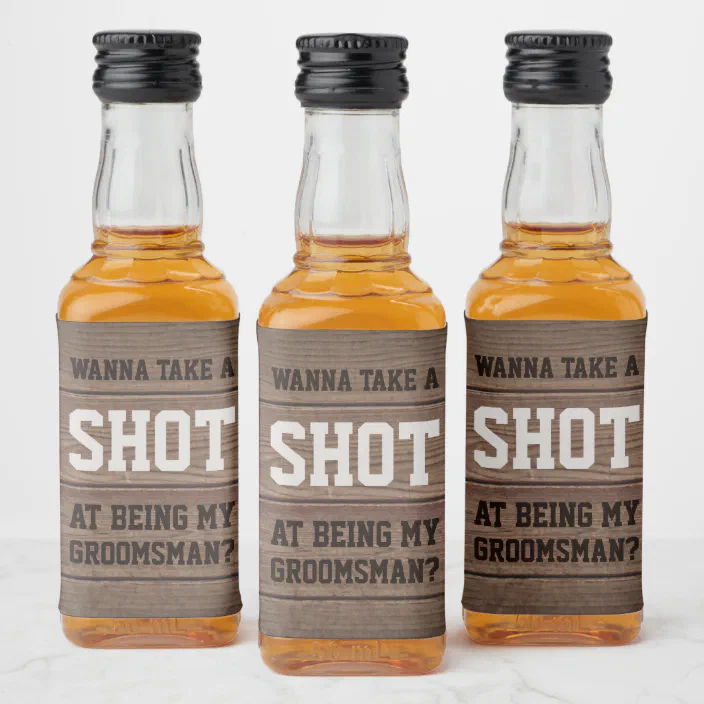 Groomsman Proposal Take a Shot Wedding Brown Wood Liquor Bottle Label |  Zazzle.com
