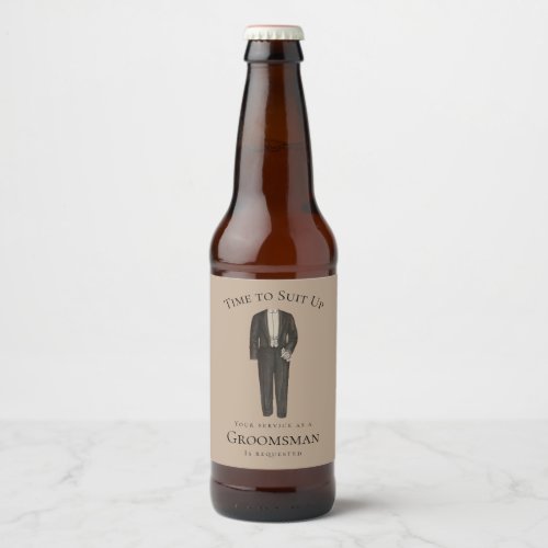 Groomsman Proposal Time to Suit Up Vintage Tuxedo Beer Bottle Label