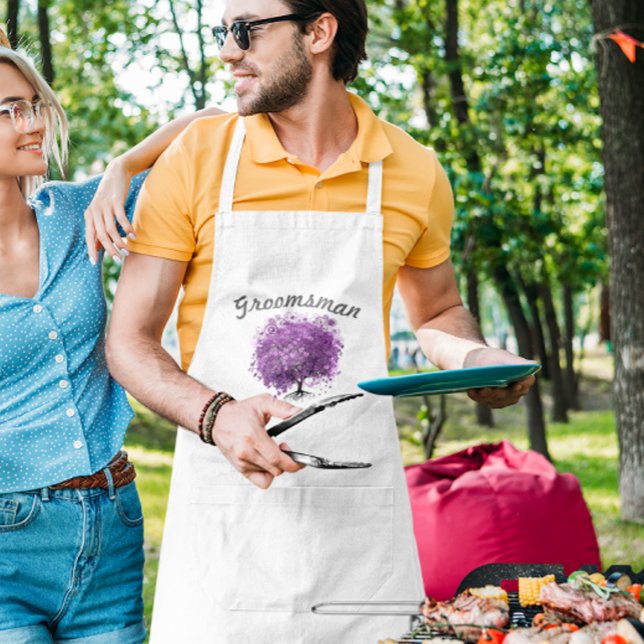 Groomsman Purple Heart Leaf Tree Wedding Adult Apron (Creator Uploaded)