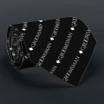 Groomsman Repeating White Text on Black Neck Tie<br><div class="desc">This fun neck tie is the perfect accessory for the groomsmen at your wedding. It features a simple yet elegant design with the word "groomsman" written in fancy all capital white text repeating in a diagonal pattern on a black background. Perfect way to add a bit of class to your...</div>