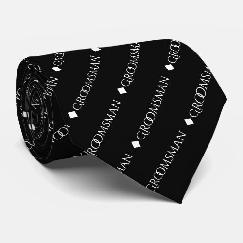 Groomsman Repeating White Text on Black Neck Tie