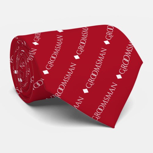 Groomsman Repeating White Text on Red Neck Tie