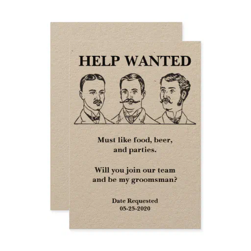Groomsman Request Help Wanted Ad Invitation Groomsman Request Help Wanted Ad Invitation