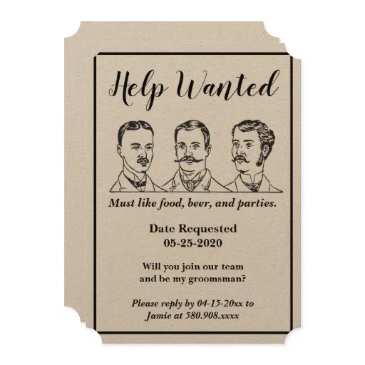Groomsman Request Help Wanted Ad Invitation Groomsman Request Help Wanted Ad Invitation