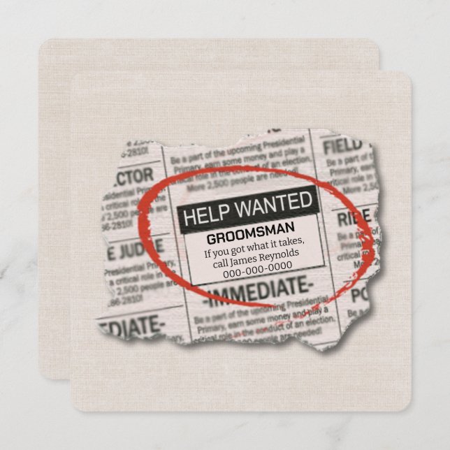 Groomsman Request Newspaper Ad Card (Front/Back)